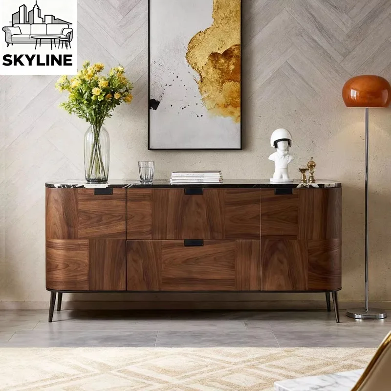 Nordic Walnut Tone Storage Sideboard, Minimalist Light Retro Decor Cabinet for Entryway & Living Room