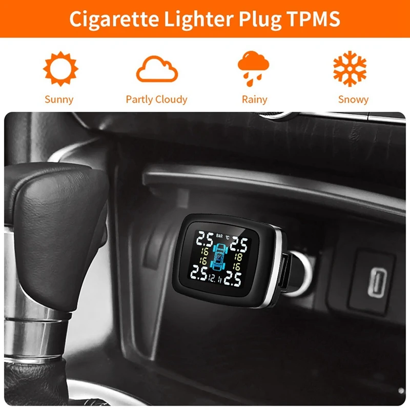 Car TPMS Lighter Digital Tpms Car Tire Pressure Alarm System With 4X Neon Color Crown Car Wheel Tire Valve Stem Cap