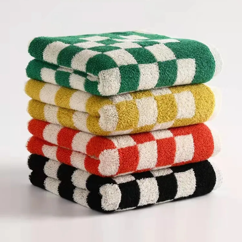 2pcs Plaid Towel Pure Cotton Face Washing Household Women And Men Lovers