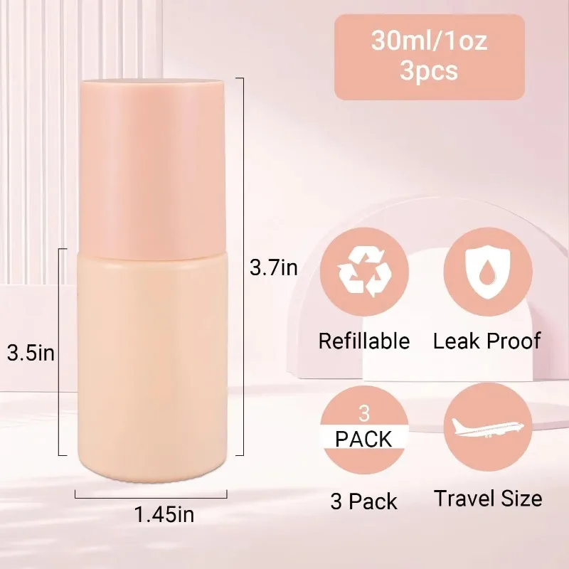 1oz/30ml Empty Glass Pump Bottle Travel Bottle Foundation Bottle Refillable Container for Lotion Liquid Body Cream Essential Oil