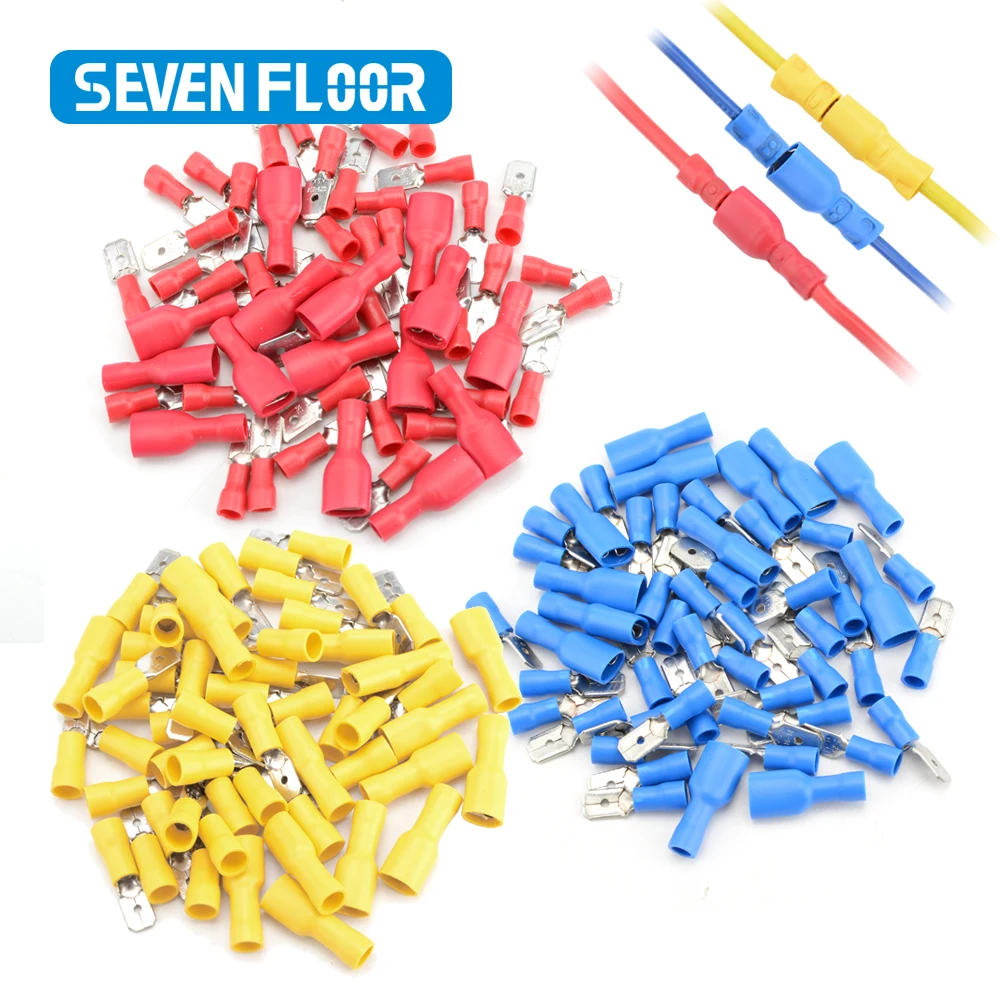 100pcs 50pairs 10-12AWG /14-16AWG /16-22AWG Female and Male Electrical Wiring Connector Insulated Crimp Terminal