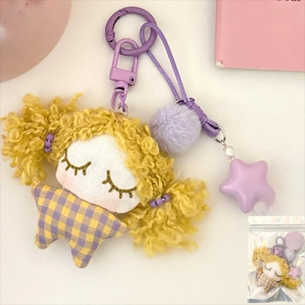 Uroczy breloczek do kluczy z małą dziewczynką w kształcie gwiazdy, pluszowa kulka, zawieszka do torby, wypchany miękki brelok do kluczy samochodowych, małe prezenty.