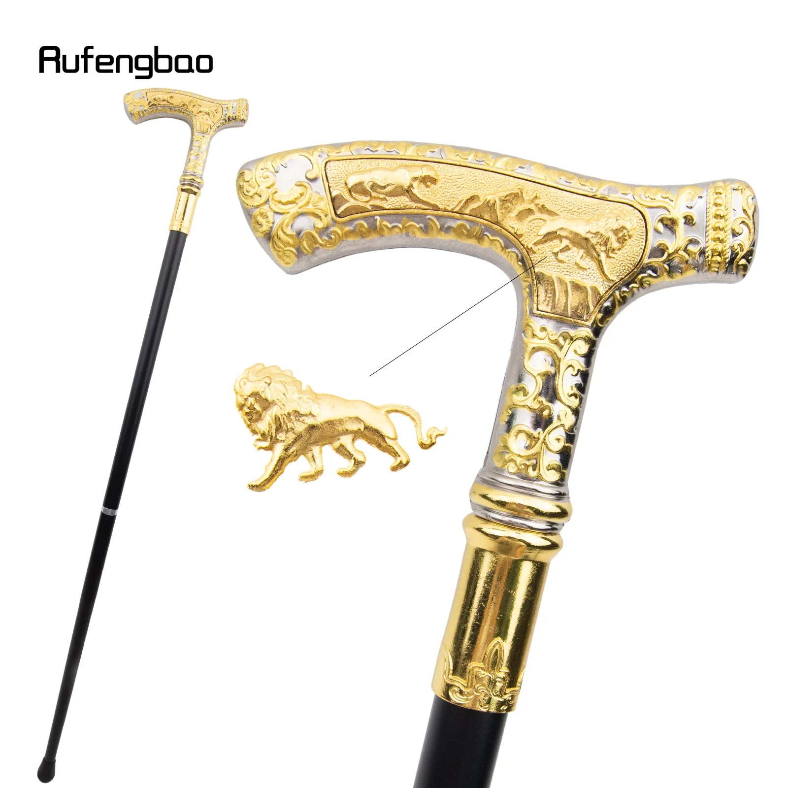 Golden White Lion Luxury Pattern Walking Stick Party Fashion Elegant Walking Stick Decorative Cospaly Cane Knob Crosier 89cm