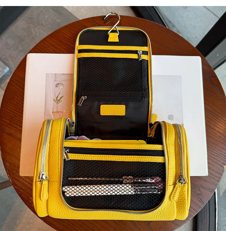 Echtes Leder Unisex Hängende Kosmetiktasche Reise Große Kapazität Multifunktionale Premium Toilettenartikel-Aufbewahrungstasche Tragbar – Detail 7