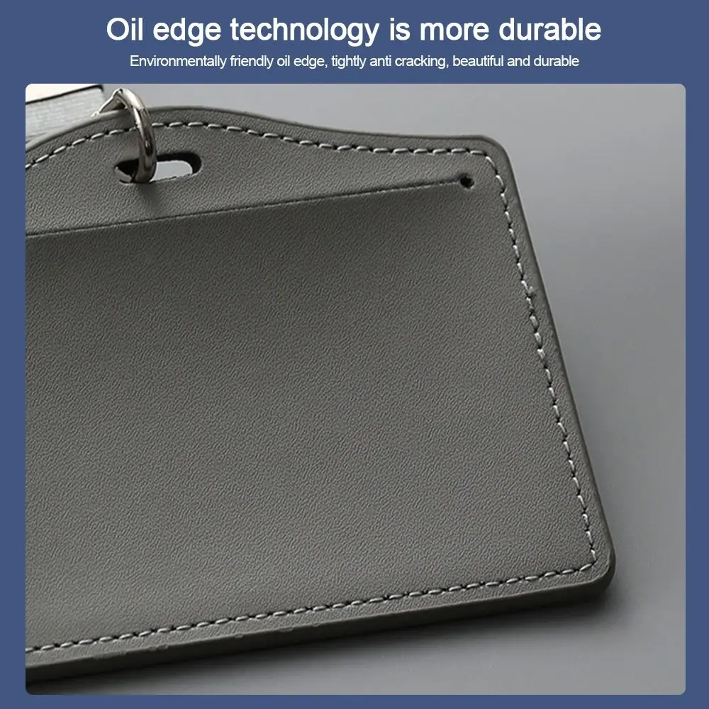 Hochwertiger Arbeitskartenhalter aus echtem Leder mit Umhängeband, einfarbig, Ausweishülle für Büroangestellte