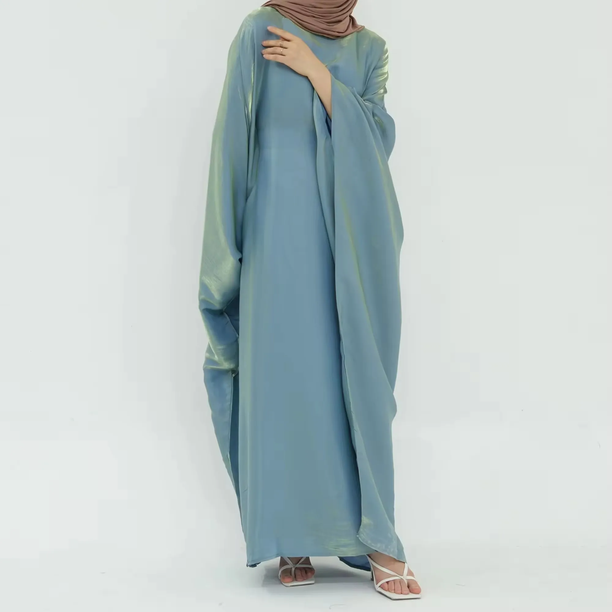 New Kaftan Modest Dresses Women Muslim Abaya Shinny Polyester Plus Size Women's Dresses Traditional Muslim Clothing