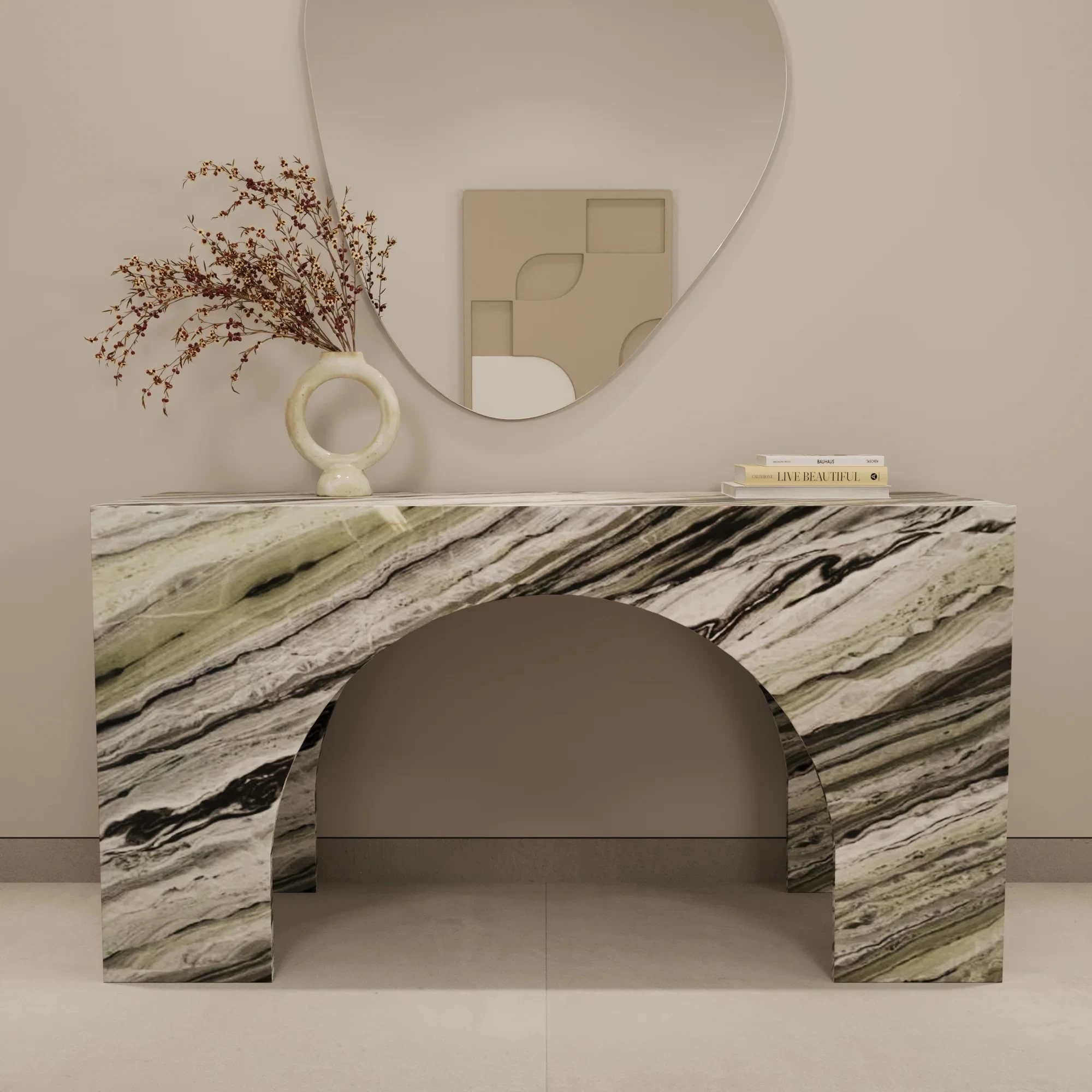 

&d FURNITURE Shangrila Green Marble Console Table