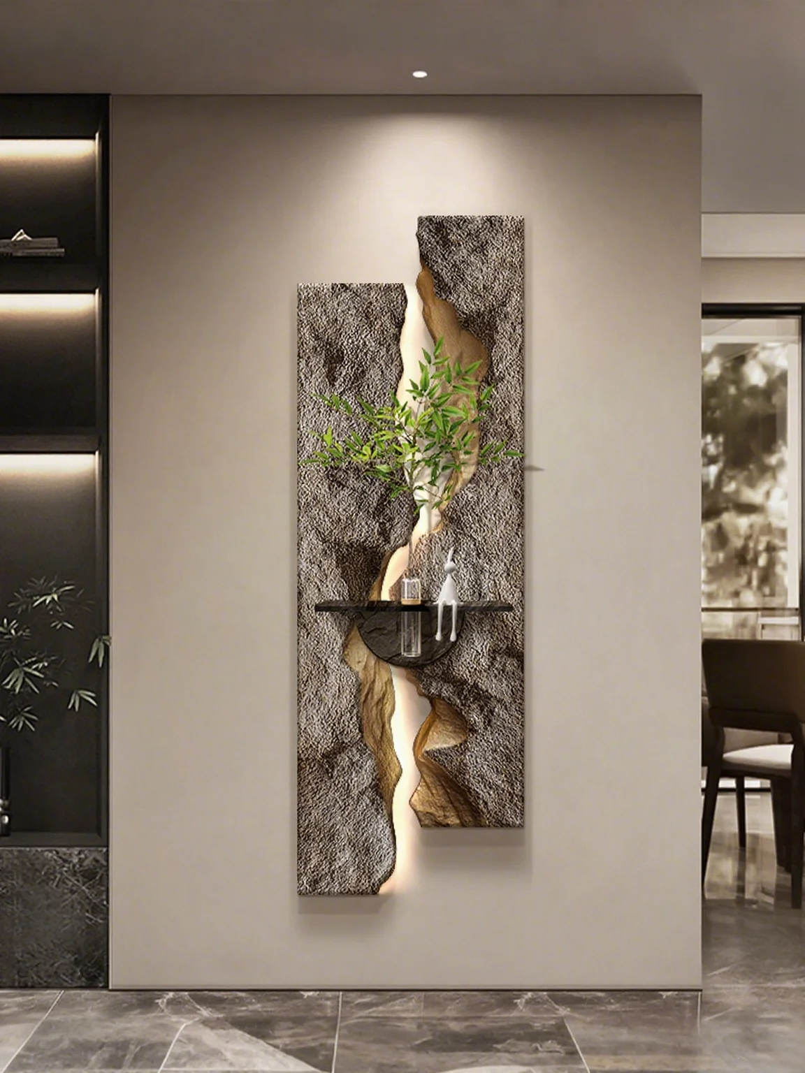ضوء فاخر وراقية الشعور المائية النباتات الخضراء مدخل الديكور اللوحة مجردة الملمس ثلاثية الأبعاد الحجر الرملي الجدار مصباح #3