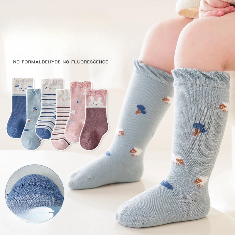 Three Pairs Spring and Fall Bao Bao Cartoon Cute Fashion Baby Comfortable Breathable Loose Leg Cotton Mid-tube Socks