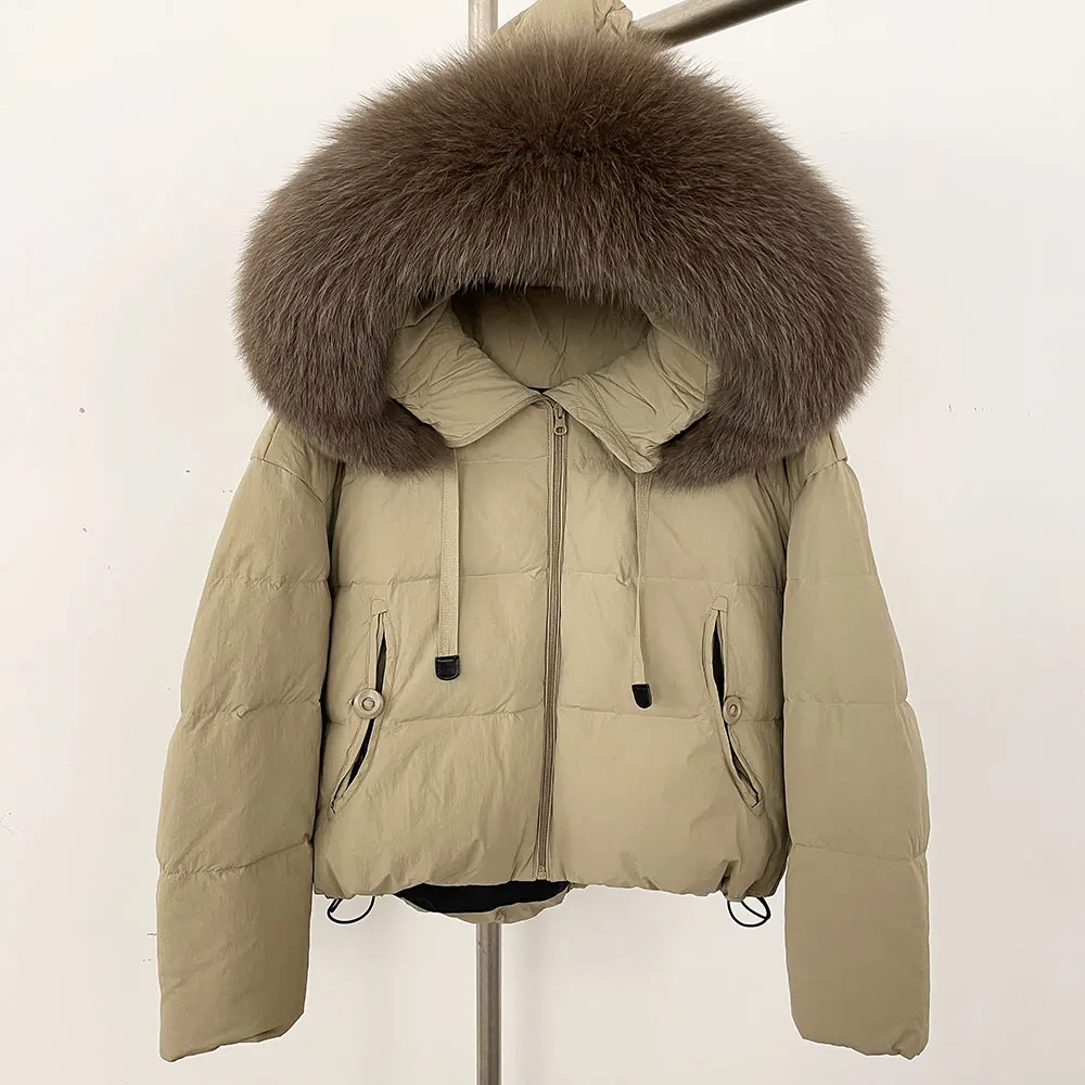 เสื้อแจ็คเก็ตขนสุนัขจิ้งจอกแท้ OFTBUY พร้อมฮู้ด ขนแรคคูนธรรมชาติ เสื้อแจ็คเก็ตขนเป็ดสีขาวแบบสั้นสำหรับฤดูใบไม้ร่วงและฤดูหนาว สำหรับผู้หญิง