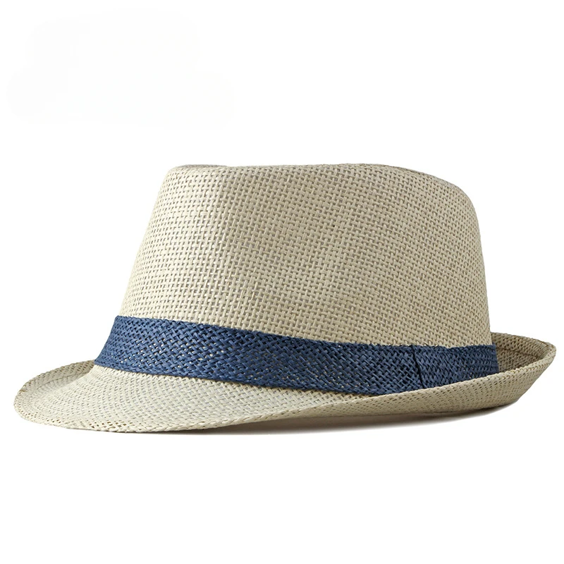 Simple Solid Jazz Hat Men Outdoor Beach Women Straw Woven Stripe Sunshade Hat Casual Buckle Beach Sun Fedoras Panama Cap