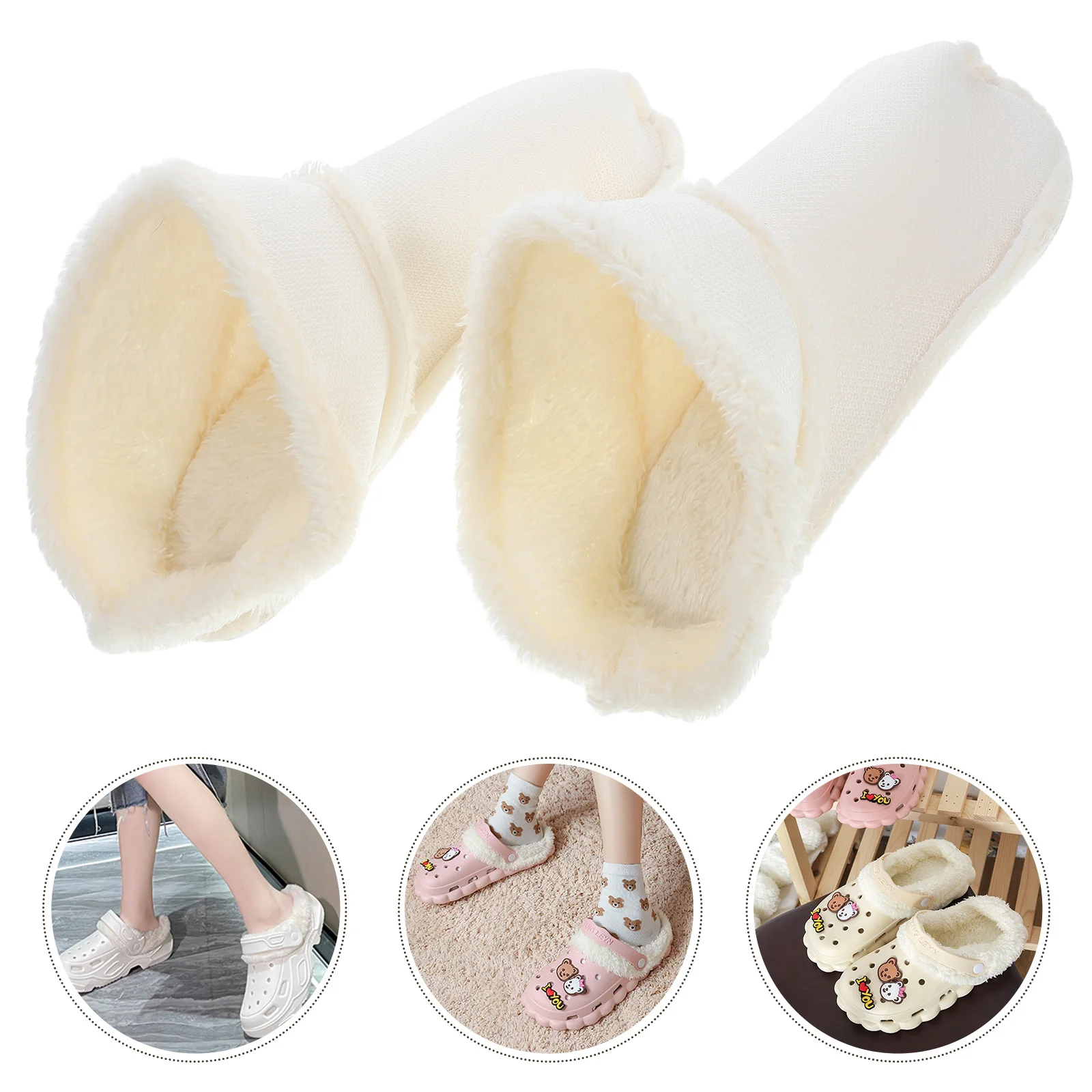 

2 Pairs Fleece Shoe Cover Liner Sandal Inner Wearing Clog Footwear Lining Shoes White Slippers for Women Plush Warm Gel