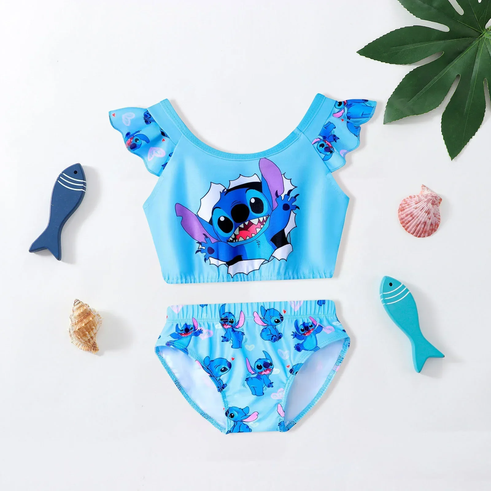 Disney Stitch Girl Swimsuit Swimming Lilo & Stitch Kawaii Ruffle Edge Swimwear Anime Surrounding Popular Clothing Gift