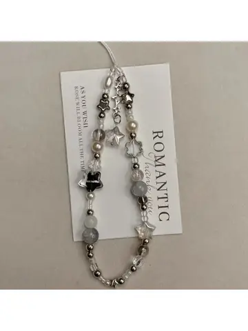 Fashion Silver Star Pearl Beaded Beaded Pendant Phone Strap Charm For iPhone Samsung Universal Accessories Chain Lanyard Gift
