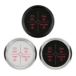 New 52mm 4 LED Alarm Gauge Meter Volt Water Temp Oil Pressure Alarm Indicator Gauge Meter with Red Backlight for Car Boat Yacht