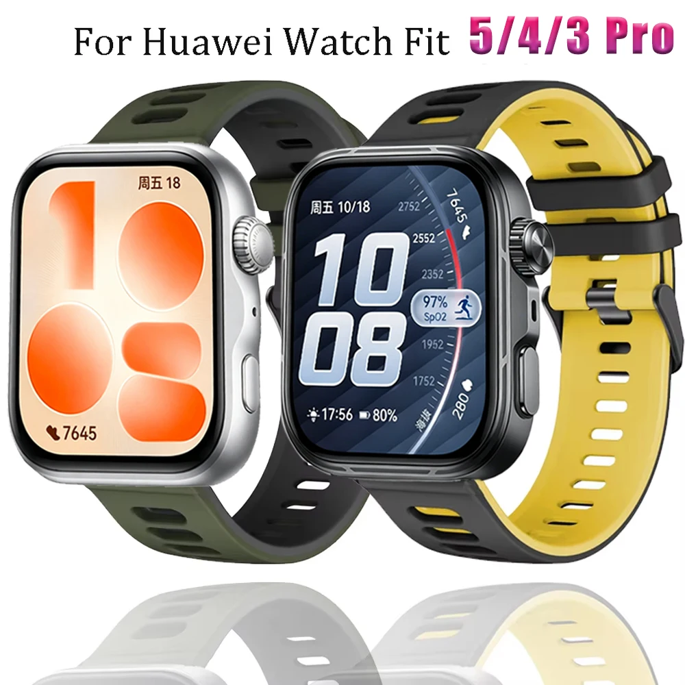 Two Color Metal Interface Silicone Strap For Huawei Watch Fit 5-4 Pro/Fit 5-4-3 Metal Buckle Breathable Watchband Bracelet Band