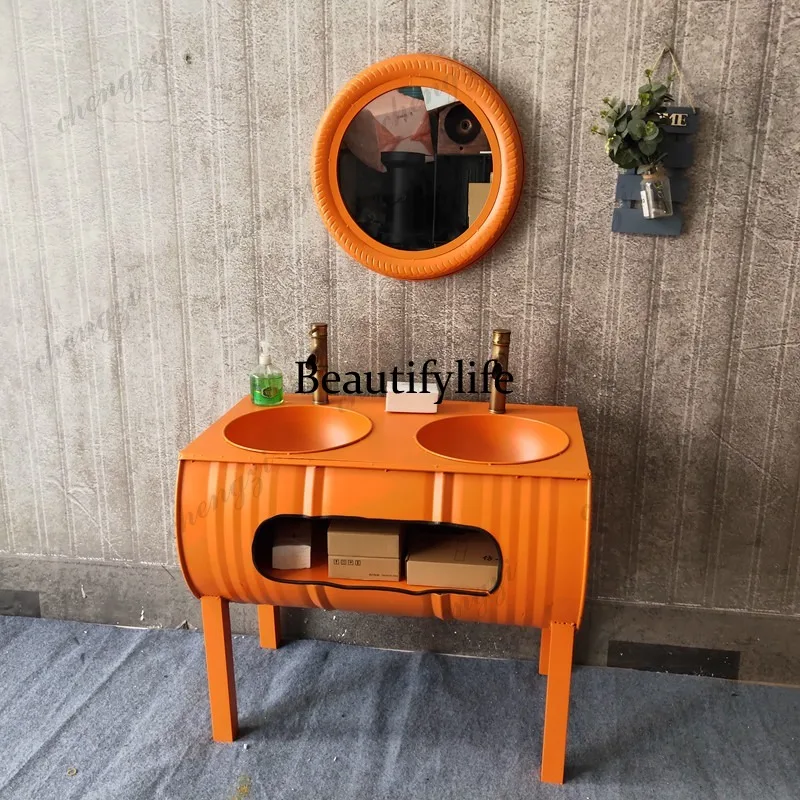 A114 industrial style retro creative floor-to-ceiling washbasin oil drum column basin wrought iron column type washbasin