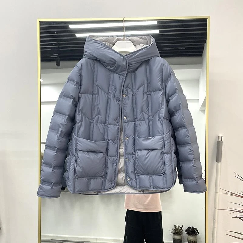 Korean Version of Light and Thin Down Jacket Women's Short Hooded Single-breasted Loose Thin Straight Rubber Winter New Jacket