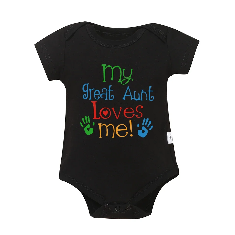 

2024 Newborn Clothes My Great Aunt Loves Me Print Fine Gift Cute Baby Boy and Girl Onesie Cotton Cozy Breathable Summer Romper