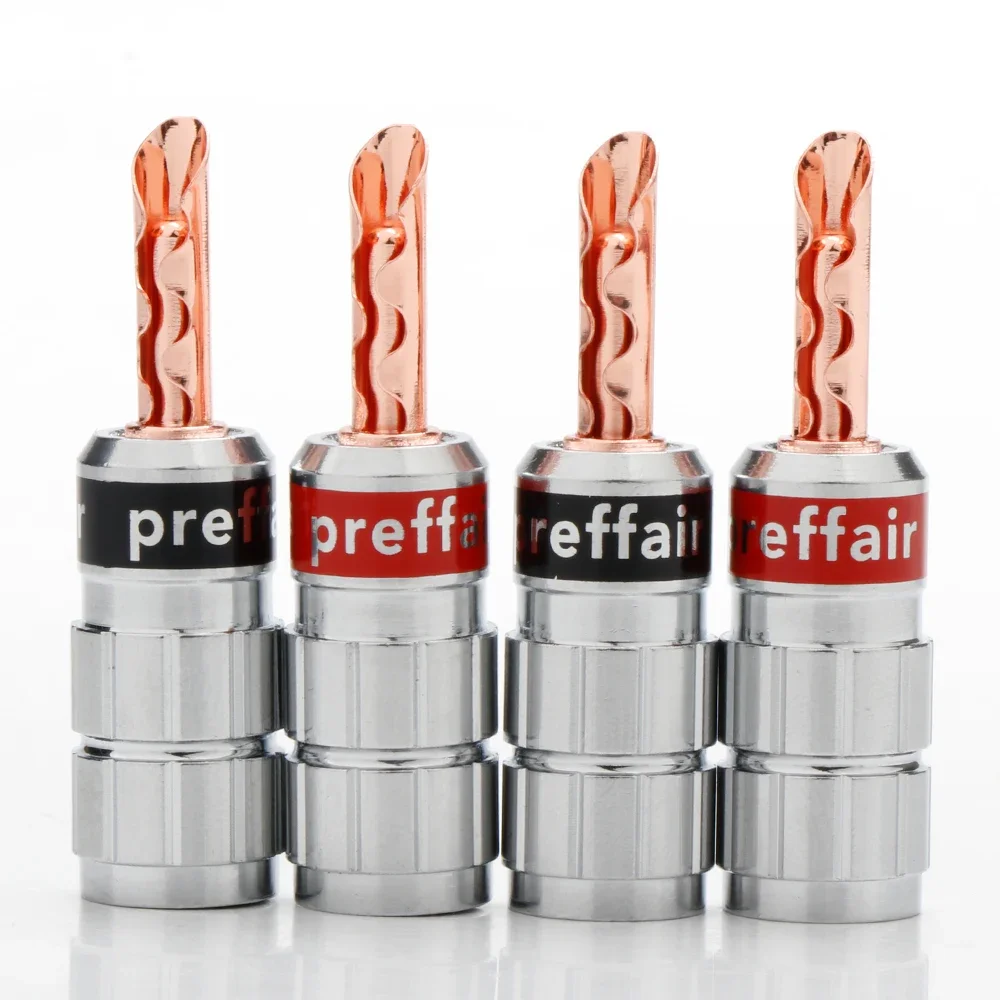 

Preffair BA1424 24K Gold-Plated Banana Plugs 8-Pack Locking Copper Core Connectors for Speaker Cables