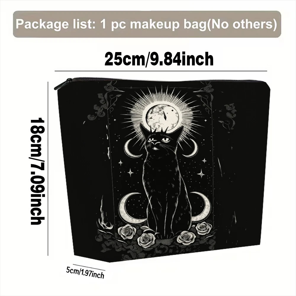 Black Cat Moon Roses Stars Makeup Bags for Girls Cosmetic Pouch Toiletry Bag Pencil Case Travel Storage