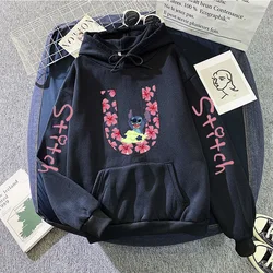 Sweatshirts Women's Winter Hoodies Cute Kawaii Disney Lilo & Stitch Letter Print Hoodie Fashion Couple Streetwear Sportswear