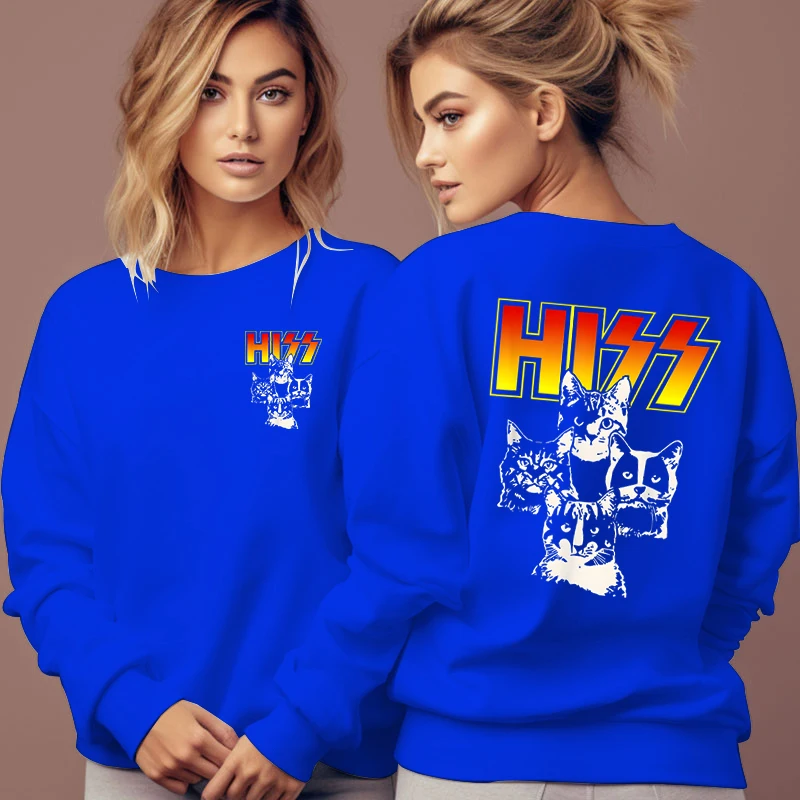 Women's Long Sleeve Hoodless Sweatshirts Funny Cats Kittens Rock Rockin Pun Essential Pullover Crew Neck Autumn Female Hoodies