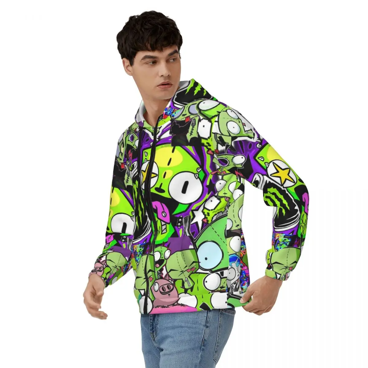 Gir Invader Zim Anime Zipper Hoodies Hip Hop Pullover Autumn Winter Men Women Sweatshirt Long Sleeve Tops