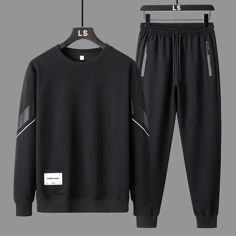 Chándal deportivo informal para hombre, sudadera de manga larga con cuello redondo, Tops, pantalones de correr con cordón de cintura elástica,