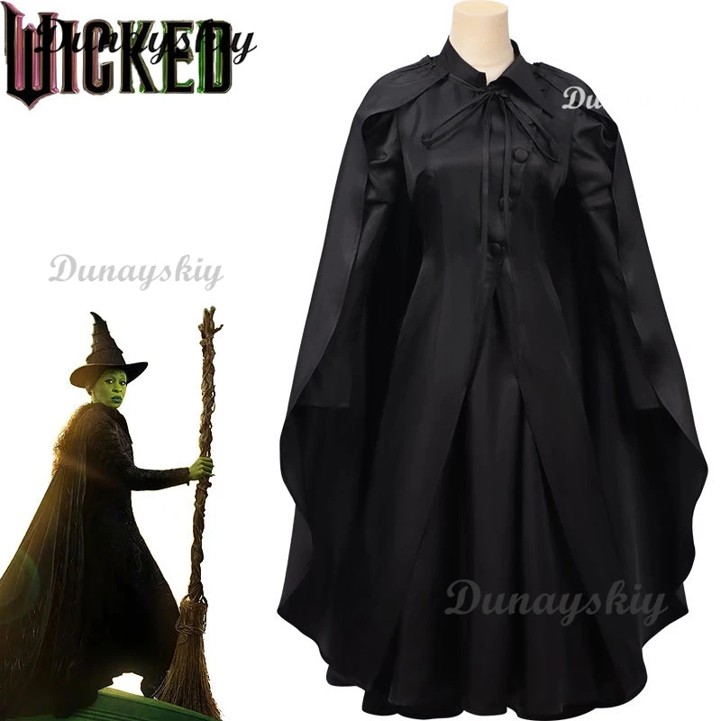 2024 New Wicked Cosplay Witches Costumes Witch's Robe Elphaba Clothes Gotic Movie Party Role Black Dress Robe Hat Customized