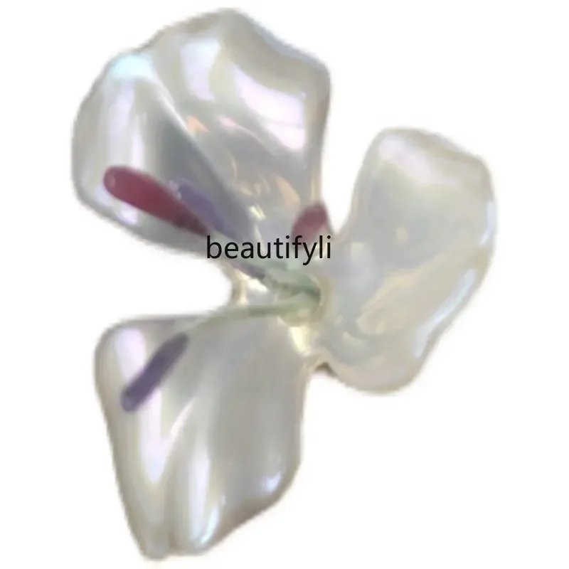 yj Romantic Pearl Flower Colored Glaze Core Vintage Earrings Plant Flower Ornament