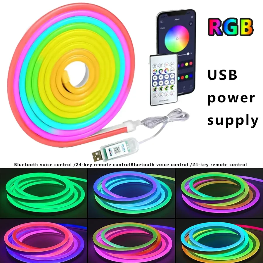 

RGBIC Neon Led Strip Lights 5V Neon Strip Light Bluetooth 1M 2M 3M 5M Waterproof Flex Ribbon Led Tape for Room Wall Decor Strip
