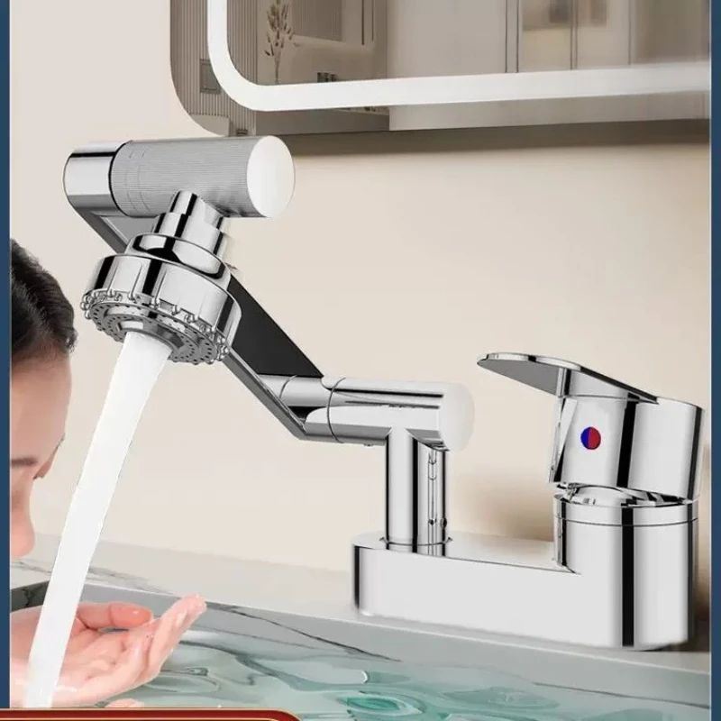 

Смеситель для раковины, бытовой смеситель для ванной комнаты, смеситель с двойным отверстием, смеситель для холодной и горячей воды, раковина 360° ° Вращающийся смесительный клапан для воды