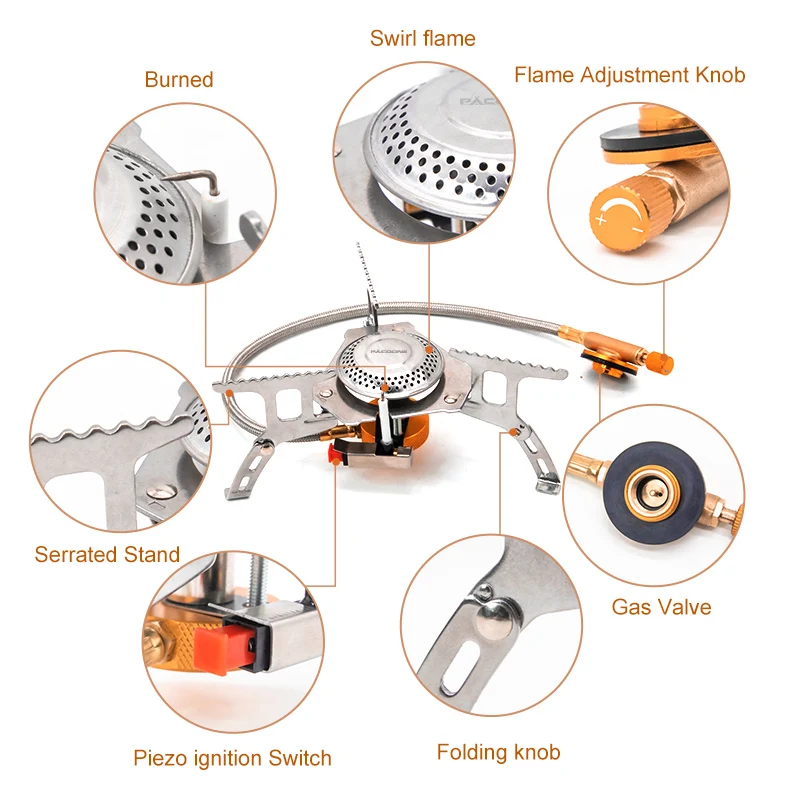 PACOONE Camping Gas Stove Outdoor Windproof Tourist Burner Portable Folding Ultralight Tourism Cooker Equipment Hiking Picnic