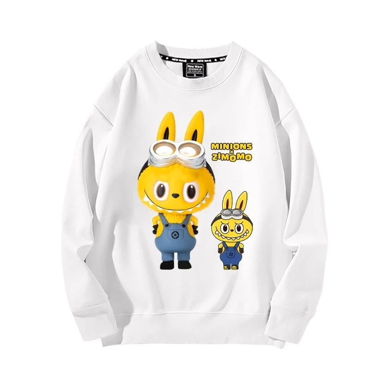 Labubu Round Neck Thin Velvet Linkage Cartoon Bubble Surrounding Couple Long Sleeve Sweatshirt Boys Girls Kawaii Casual Top Gift