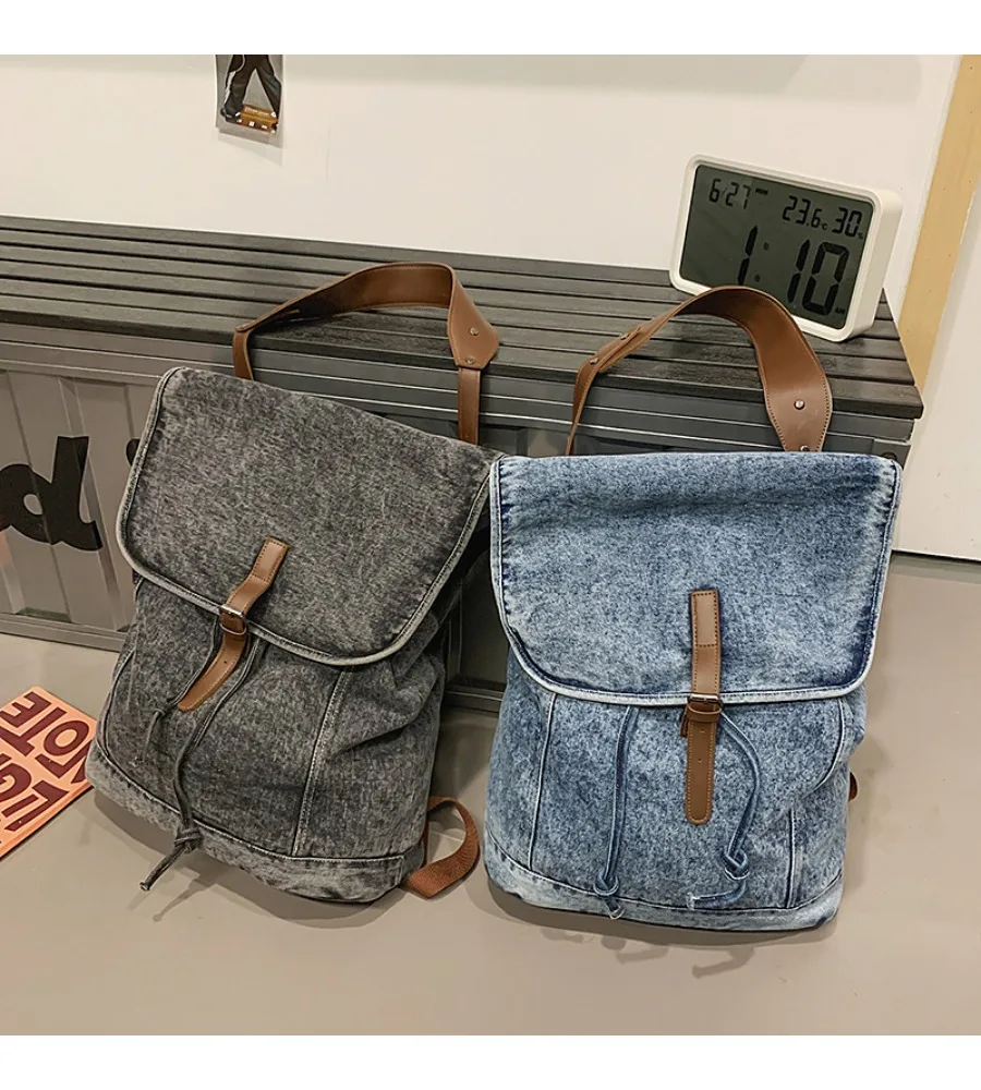 Large Capacity Denim Fashion Casual Backpack Female Student Travel Backpack Handheld Shoulder Bag