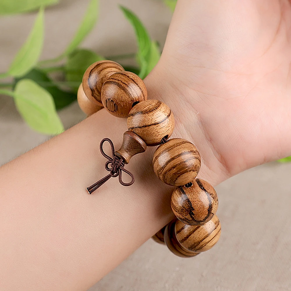 Wholesale Vietnam Agarwood Wooden Bracelets Tiger Pattern Buddha Round Beads Hand String Jewelry Men Christmas Gift