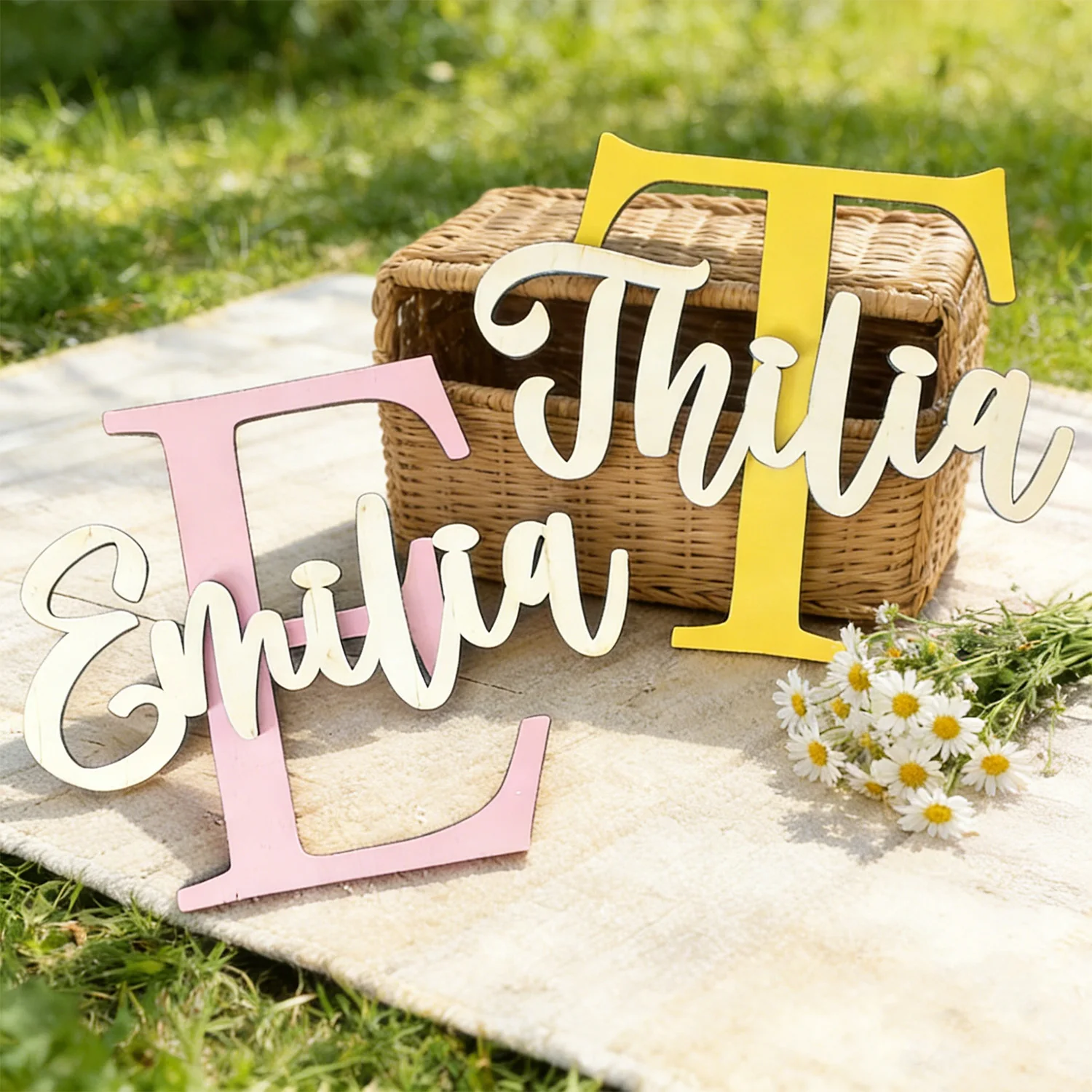 1 pc Wooden Double-layer Letter Door Sign, Customizable Content, Children's Room Decoration, Baby Name Identification