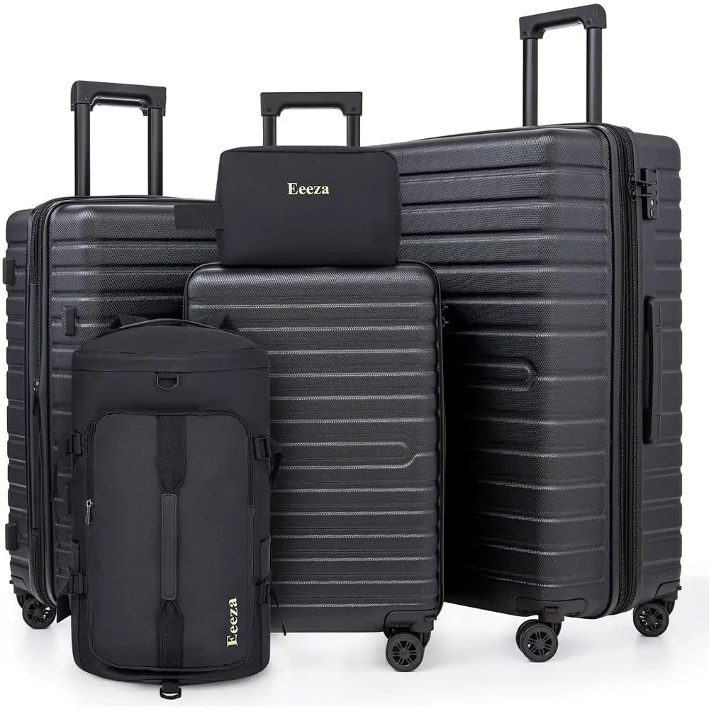 

Expandable 21-30 Inch 5-Piece Luggage Set with ABS Shell, TSA Lock, and Spinner Wheels - Black