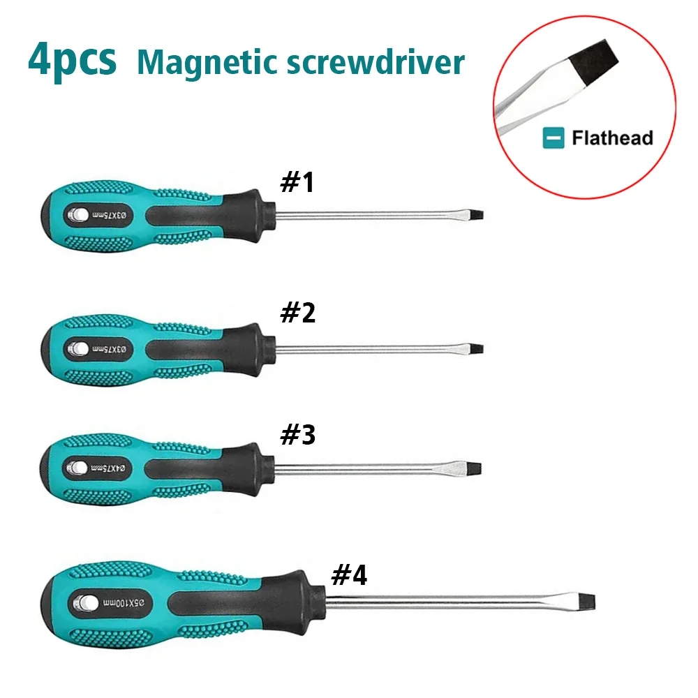 

4-piece flathead screwdriver set (#1+#2+#3+#4) for Japanese standard screws in home maintenance and vehicles.