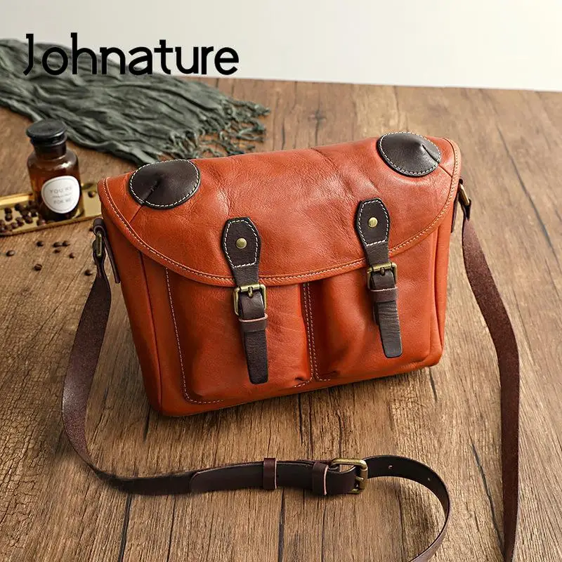 Johnature semplice fatto a mano in vera pelle 2024 nuova borsa da donna Casual borse a tracolla in pelle bovina naturale borsa a tracolla di grande