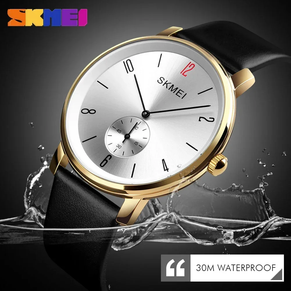 SKMEI Casual Ladies Men Watch 30M Waterproof Luxury Leather Strap Wristwatch Relogio Feminino Fashion Women Quartz Watch1398