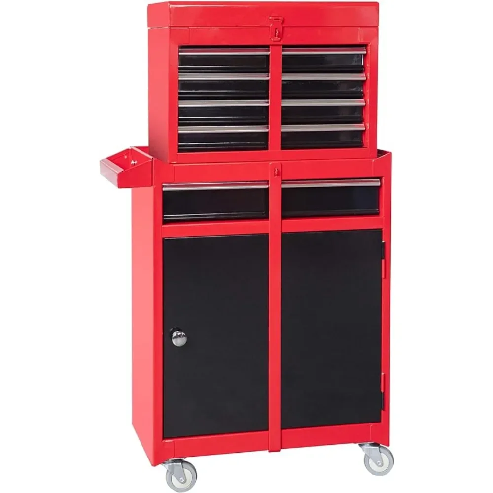 Torin ATBT1204B-RB Rolling Garage Workshop Organizer Detachable 4 Drawer Tool Chest with Large Storage Cabinet Adjustable Shelf