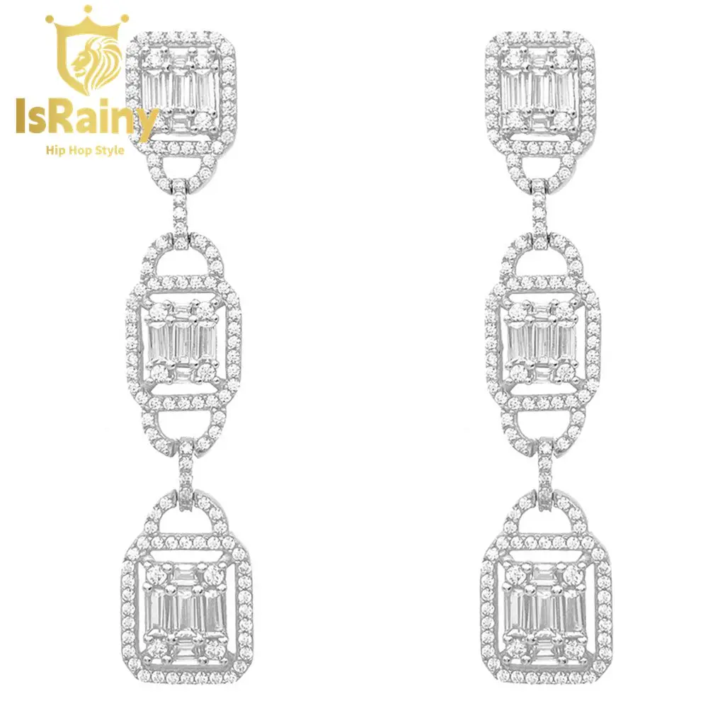 

IsRainy Hip Hop Rock 925 Sterling Silver Emerald Cut Sona Diamonds Zircons Gemstones Drop Dangle Earrings Fine Jewelry Wholesale