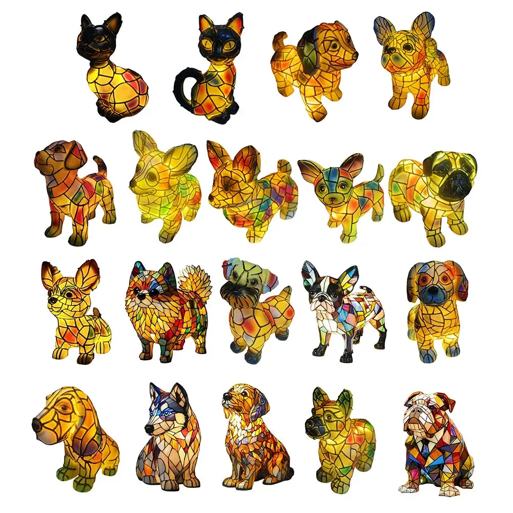 LED Corgi lampe et carlin lampe chien série Art veilleuse tachée résine français table veilleuse mignon animaux de compagnie chiens décor de bureau