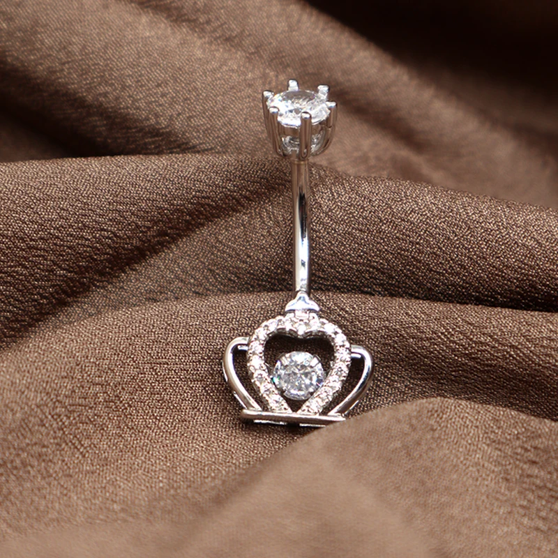 925 Sterling Silver White Zircon Crown Belly Button Rings Body Decoration Navel Piercing For Women Fine Jewelry Female Fashion