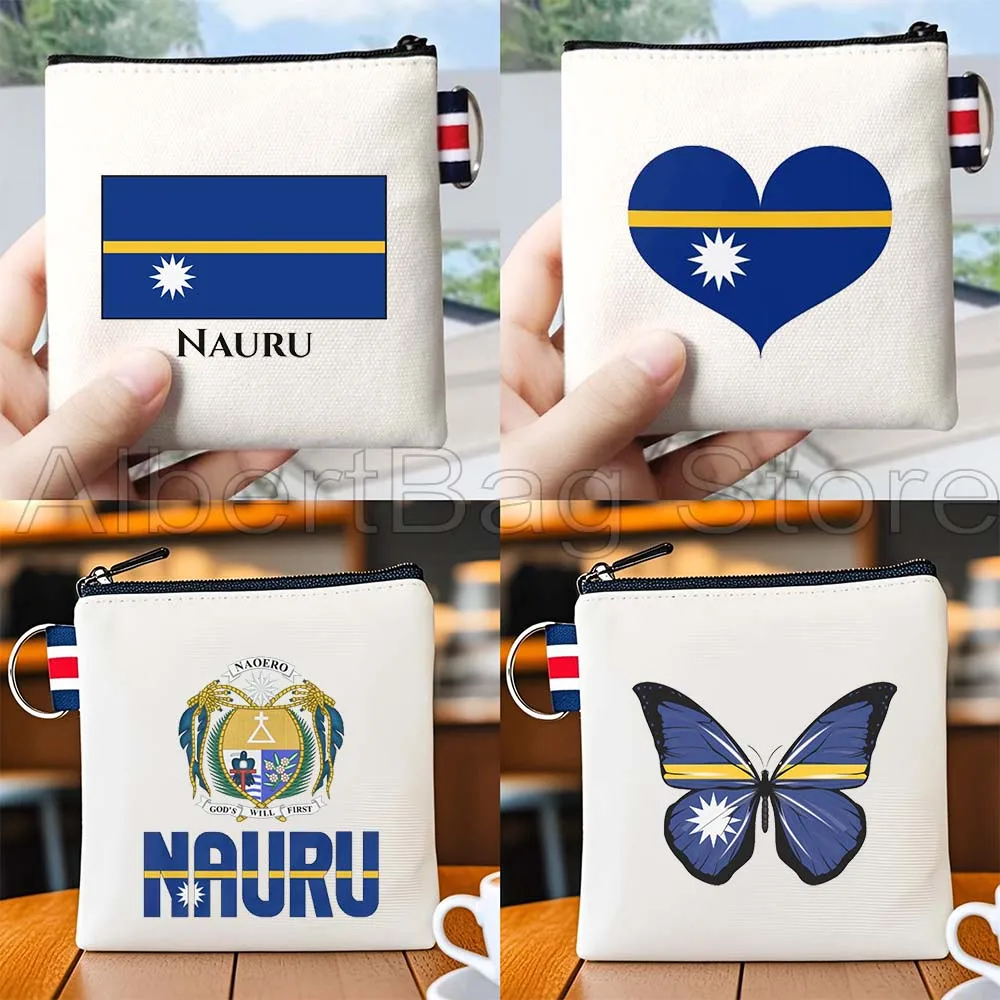 

Nauru Flag Map Nauruan Patriotic Gifts Canvas Coin Purse Bag Small Square Key Bag Storage Card Bag Cotton Wallet Zipper Pouch