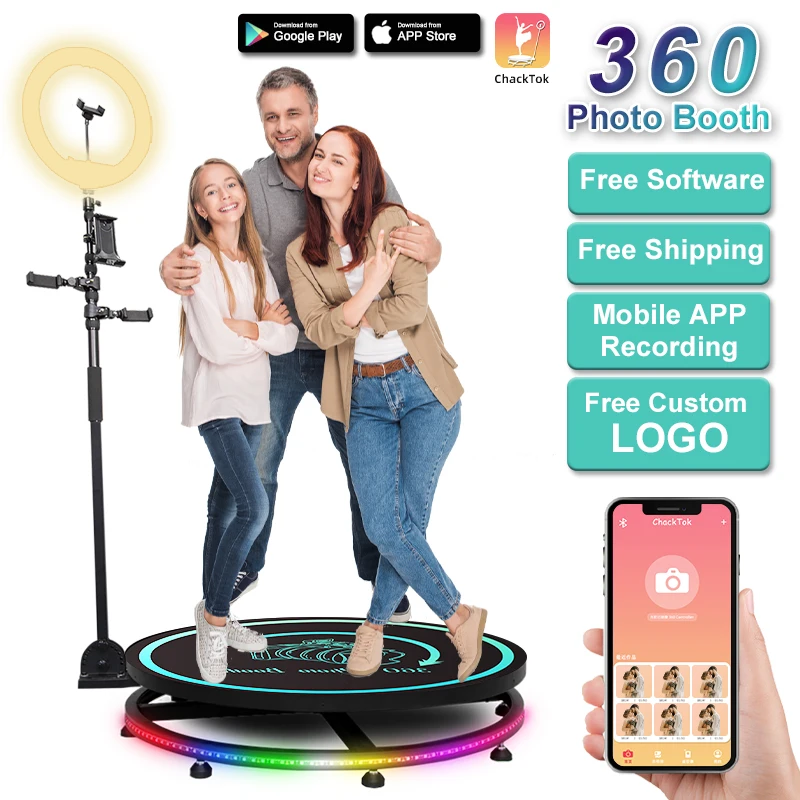 360 Photo Booth Machine for Parties with Extra Battery Logo Customization,Software APP Remote Automatic 360 Spin Camera Booth