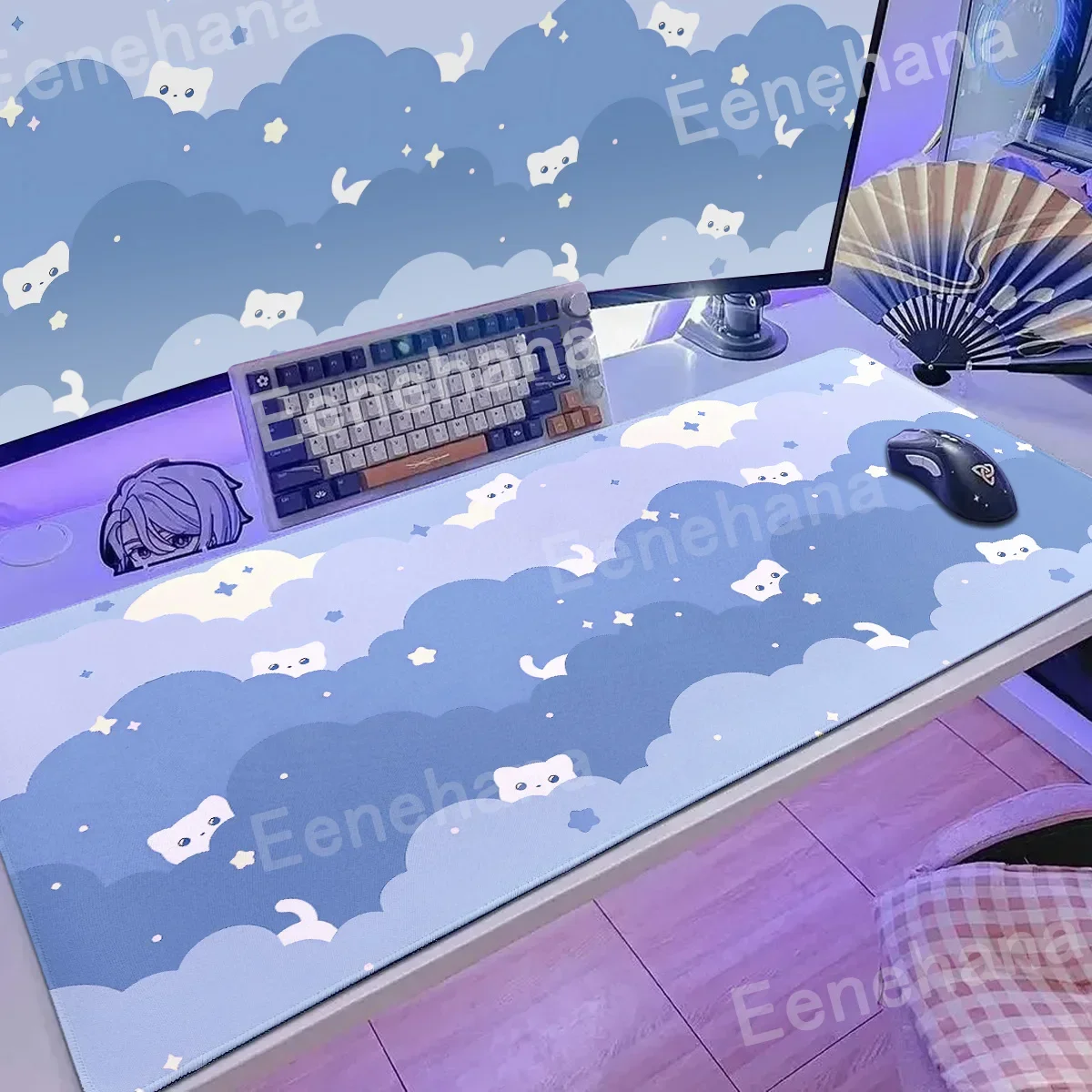 Xxl Art Clouds & Stars Pink Mouse Pad Computer Laptop Anime Keyboard MouseMat Large Desktop Expansion Pad Cute Gamer Accessories