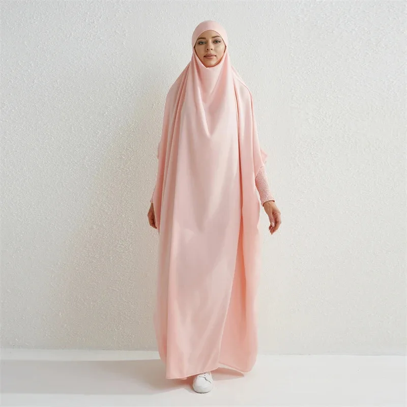 JINIA Gebetskleid mit Kapuze: Muslimisches Kleid mit gesmokten Ärmeln, islamisches Bescheidenheitskleid, Dubai, Saudi-Arabien, schwarze Robe